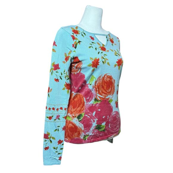 Christina Rotelli Top Women S Silk Stretch Roses 90s Y2K Vintage Phoebe Buffay - Picture 7 of 11